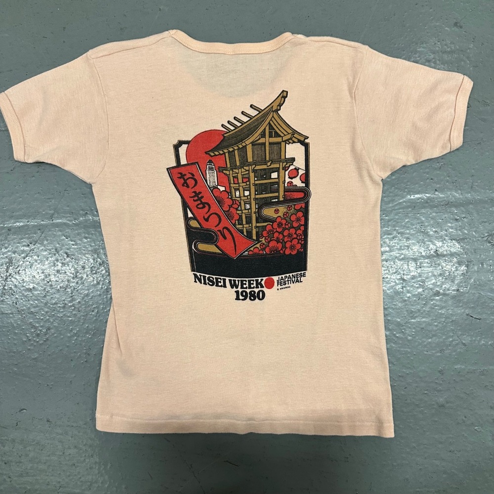 Vintage Nisei Week 1980 T Shirt Womens S Pink Preowned Stains Japanese Festival
